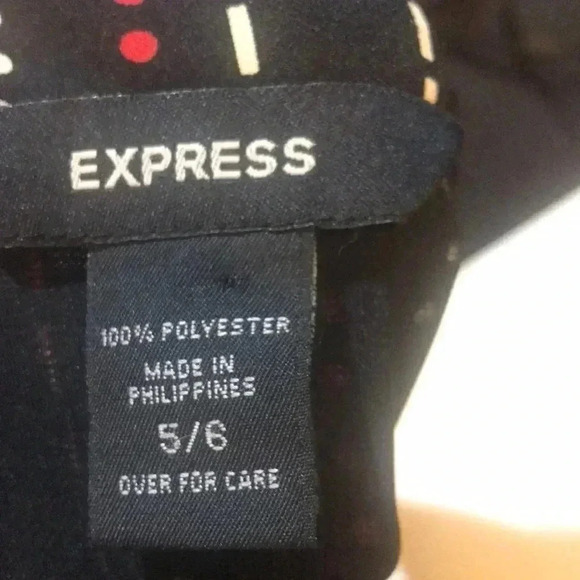 Vintage Express Black Red White Dot & Dash Design Faux Wrap Midi Dress-Size 5/6 - Picture 10 of 10